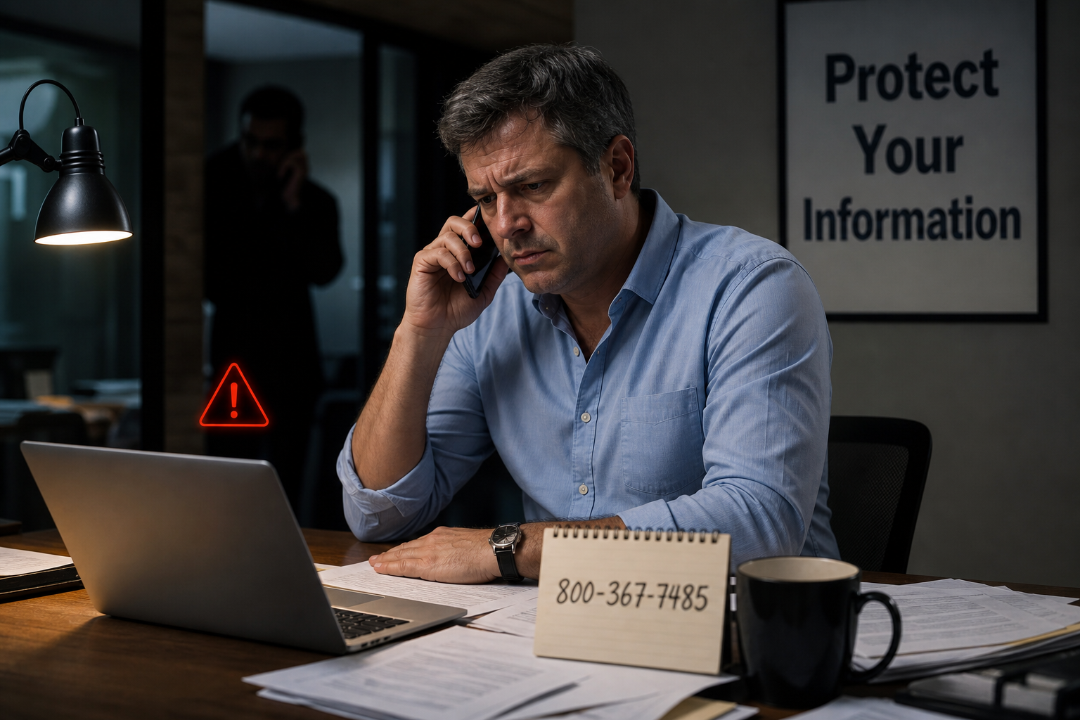 Concerned man on phone
